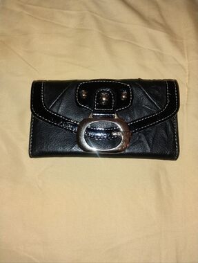 Guess Black Leather Wallet with Silver Buckle Accent